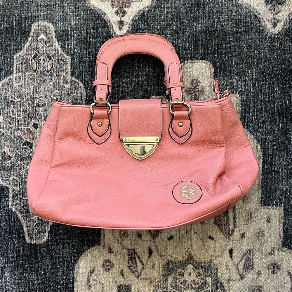 Vintage Tory Burch Pink Purse with Structured Design and Gold Accents